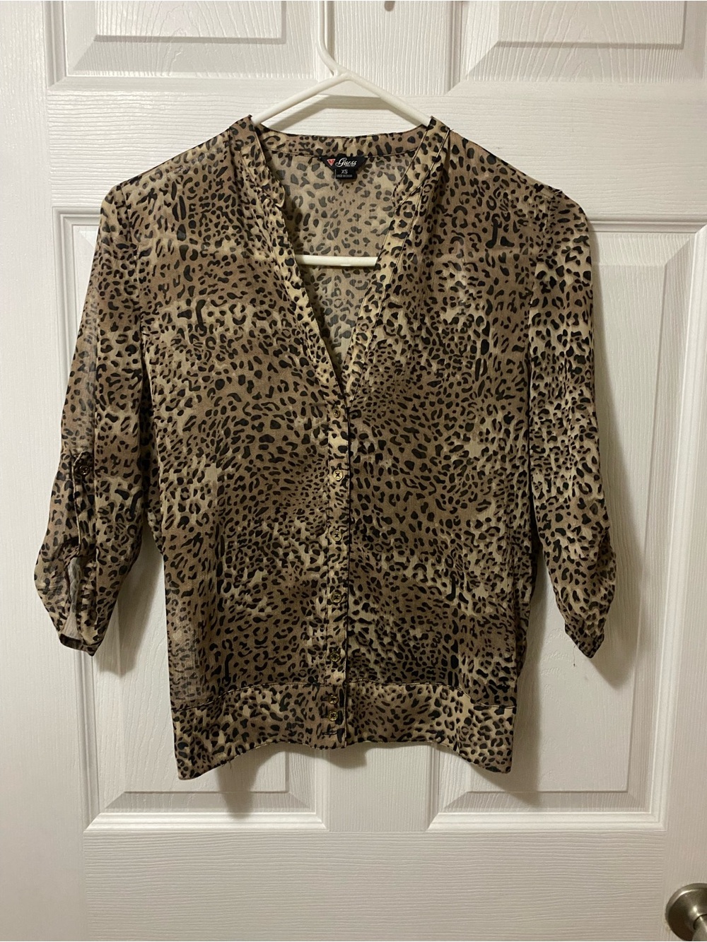 Guess Women's Leopard Print Button-Down Blouse in Brown and Black